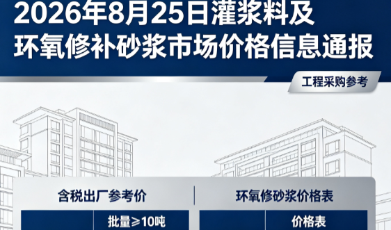 南漳2026年8月25日灌浆料及环氧修补砂浆市场价格信息通报